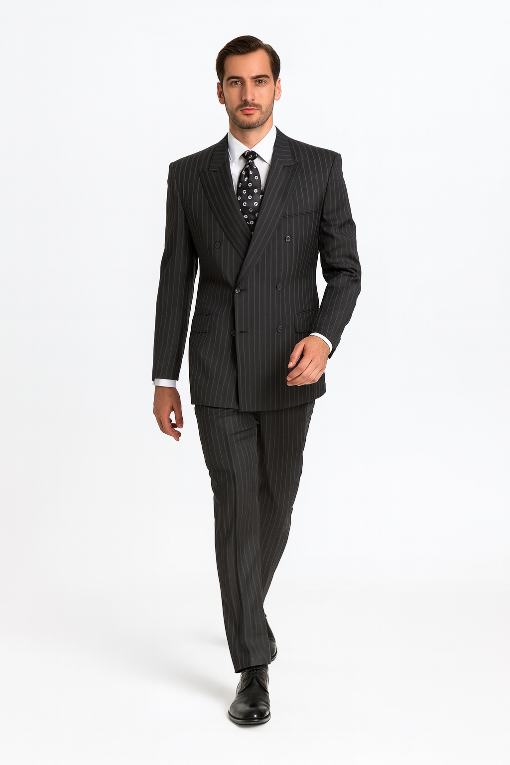 Black/PS Stripe Pinstripe Double Breasted Suits Super 140s Tetron~Rayon premier quality italian fabric - Image 3