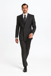 Black/PS Stripe Pinstripe Double Breasted Suits Super 140s Tetron~Rayon premier quality italian fabric