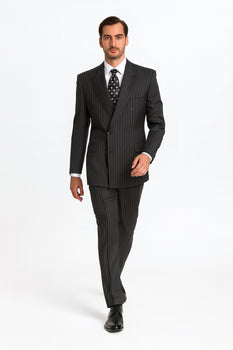 Black/PS Stripe Pinstripe Double Breasted Suits Super 140s Tetron~Rayon premier quality italian fabric - Image 3