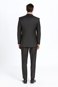Black/PS Stripe Pinstripe Double Breasted Suits Super 140s Tetron~Rayon premier quality italian fabric