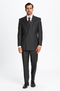 Black/PS Stripe Pinstripe Double Breasted Suits Super 140s Tetron~Rayon premier quality italian fabric