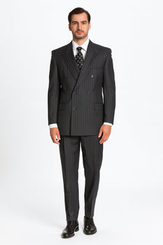 Black/PS Stripe Pinstripe Double Breasted Suits Super 140s Tetron~Rayon premier quality italian fabric
