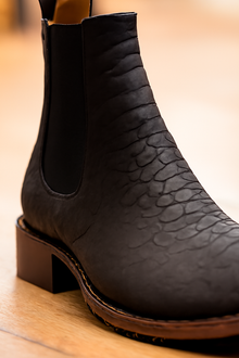 Black Python Print Short Cowboy Boots