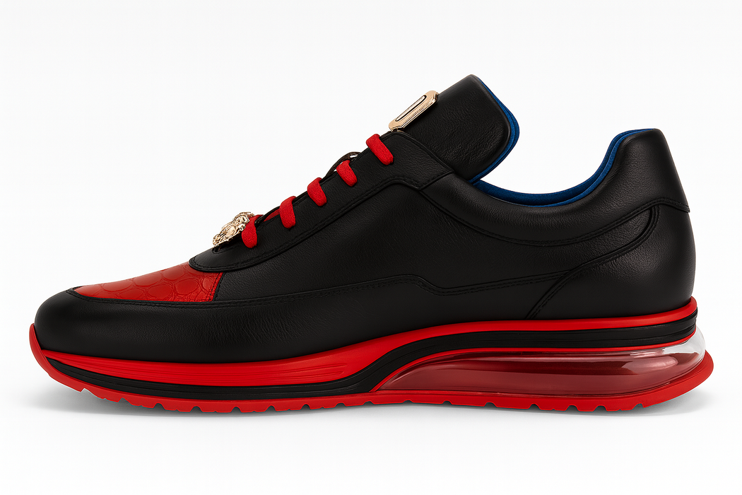 Belvedere Flash Men's Black & Red Ostrich-Calf Sneakers
