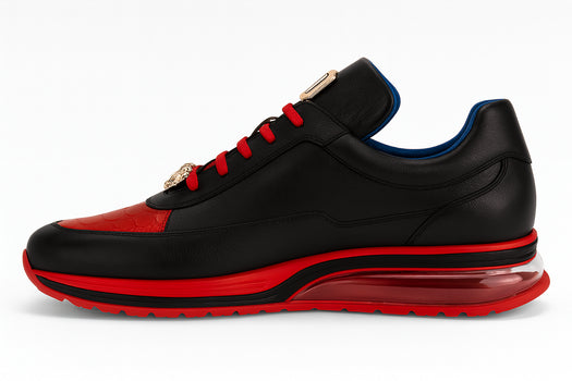 Belvedere Flash Men's Black & Red Ostrich-Calf Sneakers - Image 5