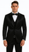 Black Satin Double Breasted 3 Piece Skinny Fit Tazzio Men's Suit with Peak Lapel Jacket