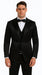 Black Satin Shiny Metallic Flashy with Sheen 3 Piece Skinny Fit Tazzio Men's Suit with Peak Lapel Jacket