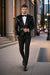 Sequin Blazer Mens Black Regular Fit Sequined 2 Buttons Shawl Lapel Blazer Matching Bow Tie