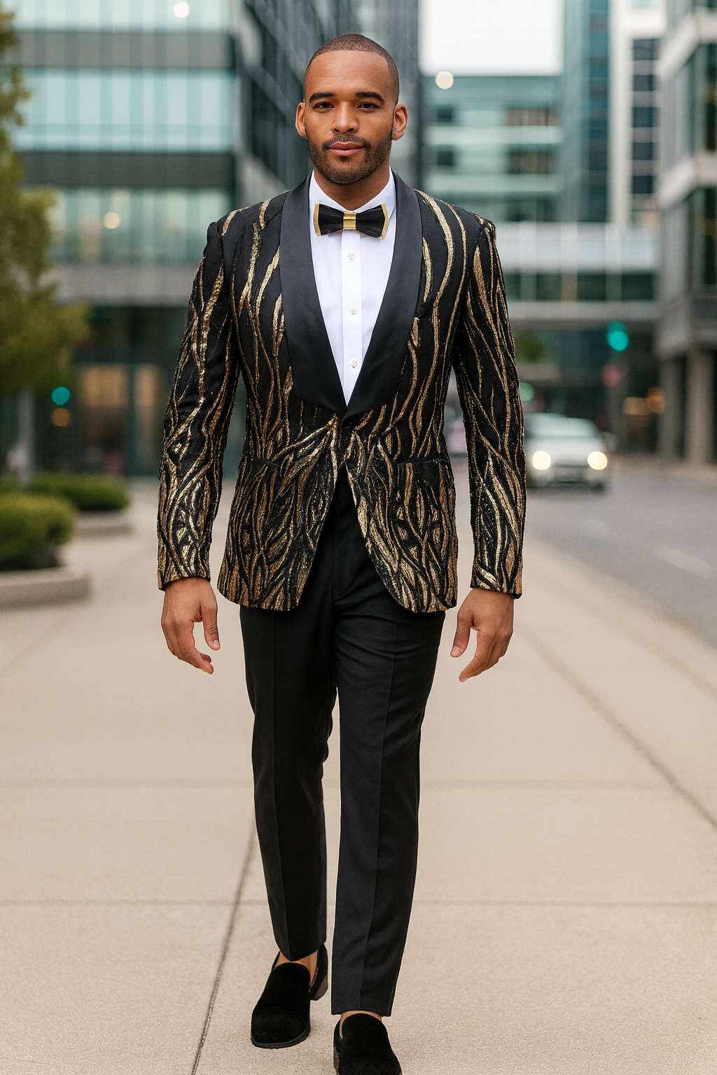 EJ Samuel Black & Gold Sequin Shawl Lapel Tuxedo Jacket - Image 6