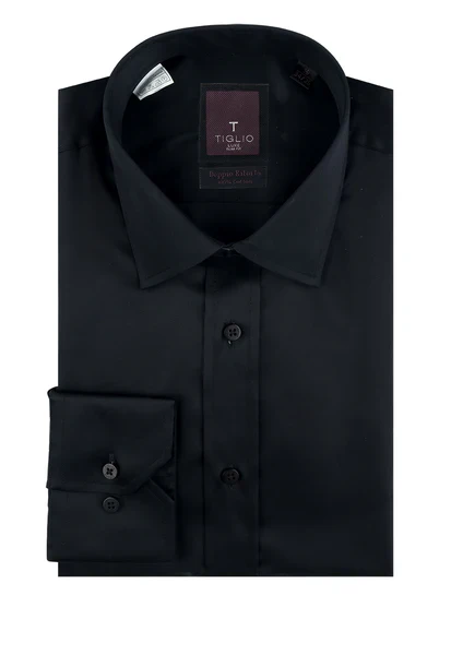 Black Slim Fit Shirt, Barrel Cuff, by Tiglio Slim Fit RC TIG3014