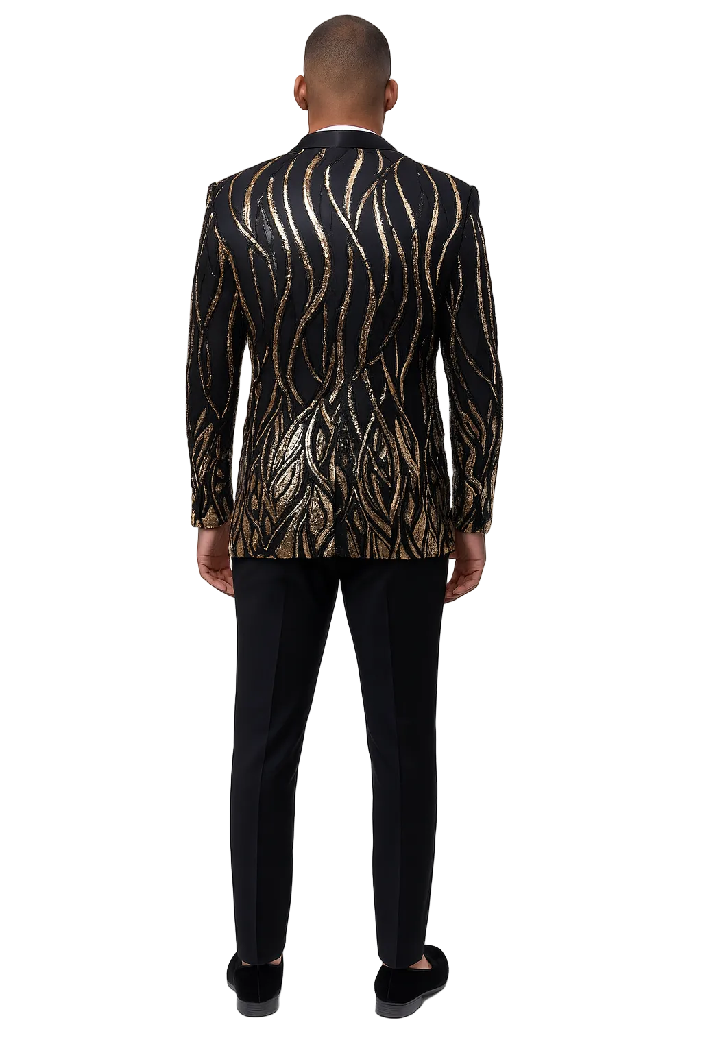 EJ Samuel Black & Gold Sequin Shawl Lapel Tuxedo Jacket - Image 2