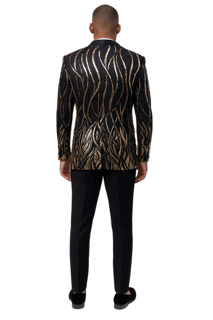 EJ Samuel Black & Gold Sequin Shawl Lapel Tuxedo Jacket - Image 2
