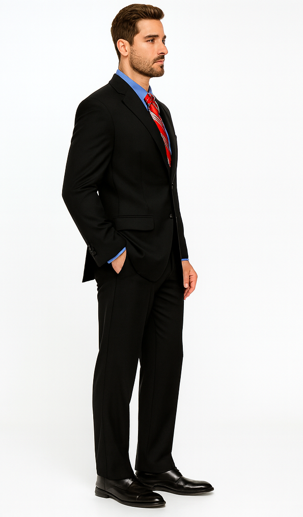 Black Super 150'S Wool Men's Cheap Priced Business Suits Clearance Sale Available In 2 Or 3 Buttons Style Regular Classic Cut Vented - Image 3
