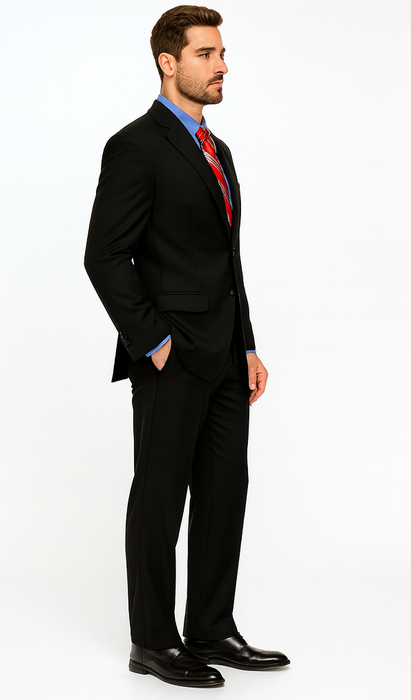 Black Super 150'S Wool Men's Cheap Priced Business Suits Clearance Sale Available In 2 Or 3 Buttons Style Regular Classic Cut Vented