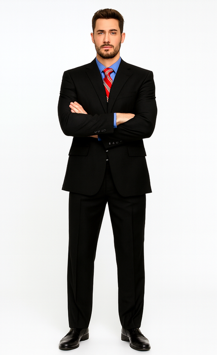 Black Super 150'S Wool Men's Cheap Priced Business Suits Clearance Sale Available In 2 Or 3 Buttons Style Regular Classic Cut Vented