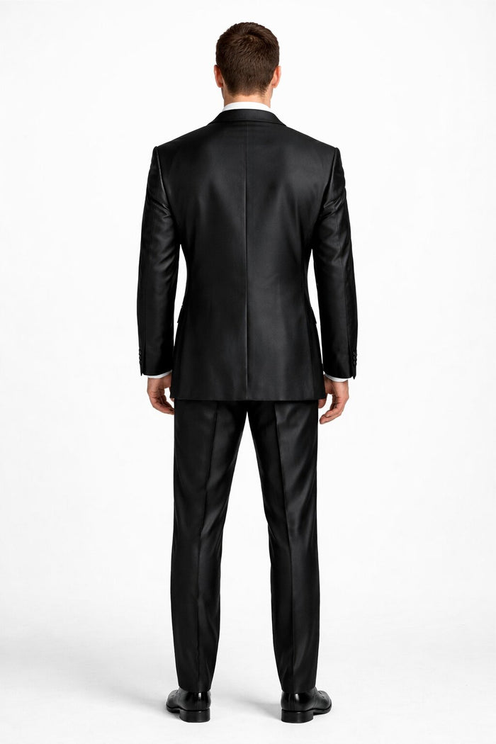 Men'S Shiny Black 2-Button Men'S Sharkskin Suit