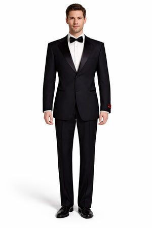 Black 2 Button Wool Tuxedo Without Pleat Flat Front Pants