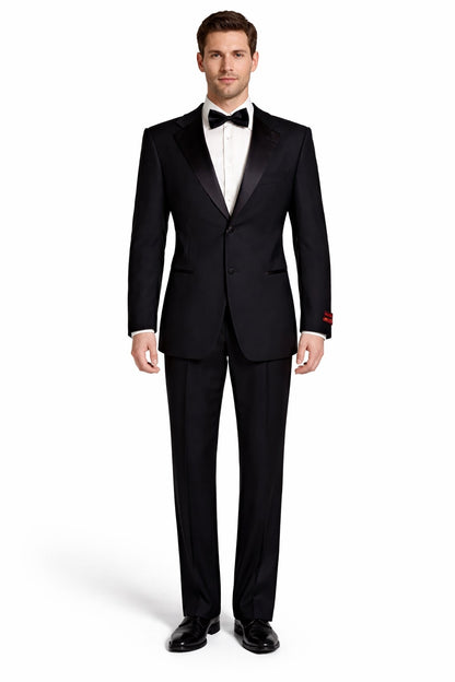 Black 2 Button Wool Tuxedo Without Pleat Flat Front Pants