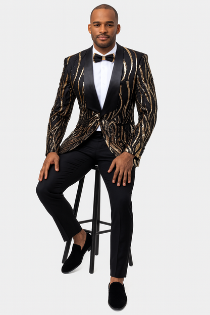 EJ Samuel Black & Gold Sequin Shawl Lapel Tuxedo Jacket - Image 4