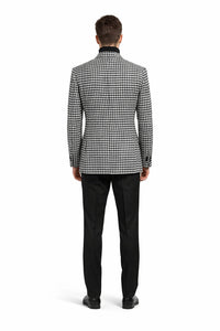 Men’s 100% Wool Houndstooth Blazer – Black and White Modern Fit