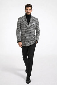 Men’s 100% Wool Houndstooth Blazer – Black and White Modern Fit