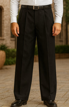 Men'S Dacron Polyester Black Somerset Double-Pleated Slacks / Dress Pants Trouser - Image 3