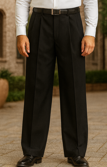 Black Wide Leg Dress Pants Pleated Baggy Dress Trousers Unhemmed Unfinished Bottom - Cheap Priced Dress Slacks For Men On Sale