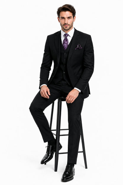 Mens 2 Button  Vested Wool Suit in Eggplant Modern Fit