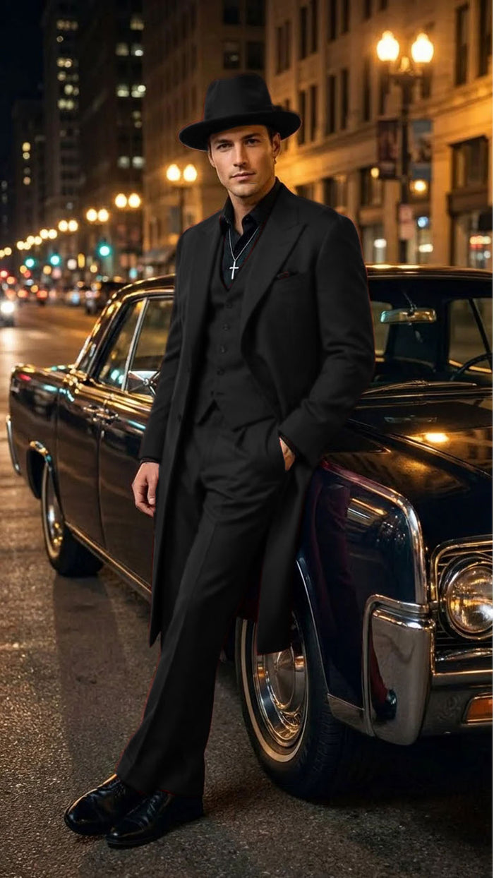 Men’s 1920s Burgundy Zoot Suit – Long Mafia Gangster Three-Piece Vintage Outfit Zuit Pachuco Style