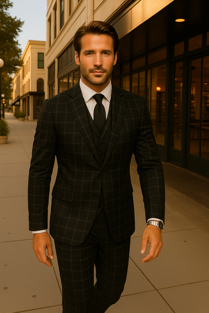 Wool Suit - Italian Made Business Suit by Statement Men's 3 Piece 100% Wool Fashion Suit - Modern Fit