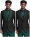 Mens Black Floral Tuxedo Jacket – Green Crystal Embellished Shawl Lapel Prom Blazer