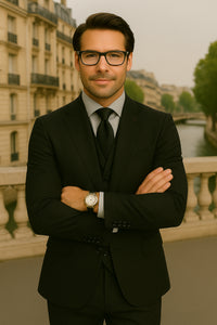 Wool Suit - Italian Made Business Suit by Statement Men's 3 Piece 100% Wool Modern Fit Suit - Micro Checker Pattern