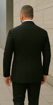 Wool Suit - Italian Made Business Suit by Statement Men's 2 Piece 100% Wool Double Breasted Suit - Micro Windowpane