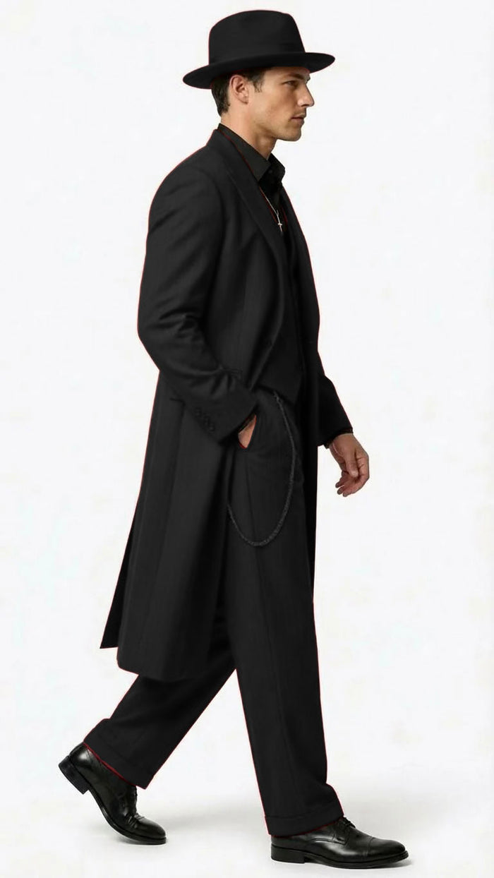 Men’s 1920s Burgundy Zoot Suit – Long Mafia Gangster Three-Piece Vintage Outfit Zuit Pachuco Style