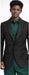 Mens Black Floral Tuxedo Jacket – Green Crystal Embellished Shawl Lapel Prom Blazer