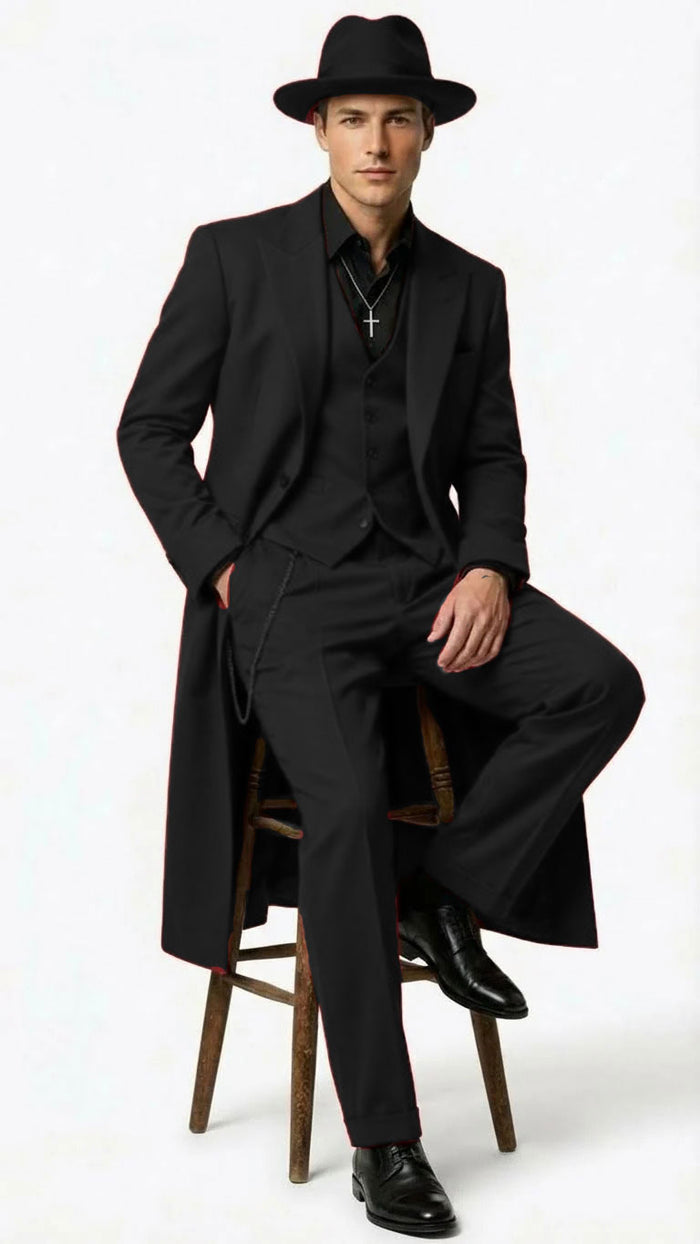 Men’s 1920s Burgundy Zoot Suit – Long Mafia Gangster Three-Piece Vintage Outfit Zuit Pachuco Style