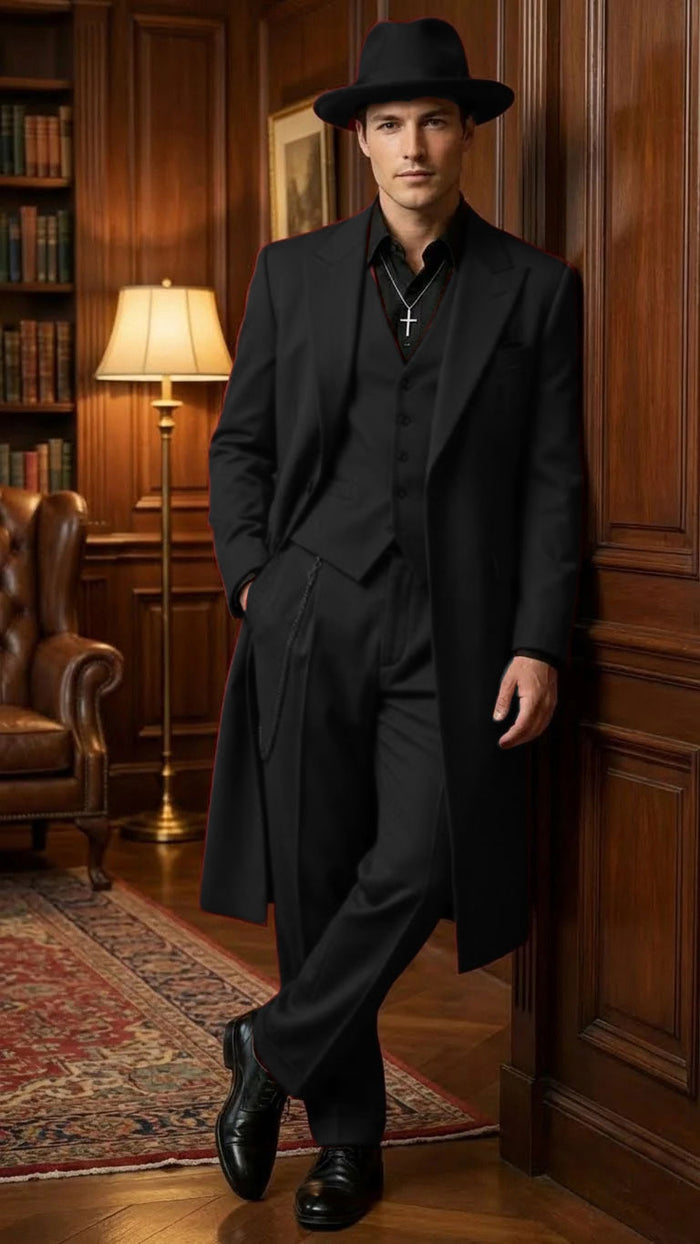 Men’s 1920s Burgundy Zoot Suit – Long Mafia Gangster Three-Piece Vintage Outfit Zuit Pachuco Style