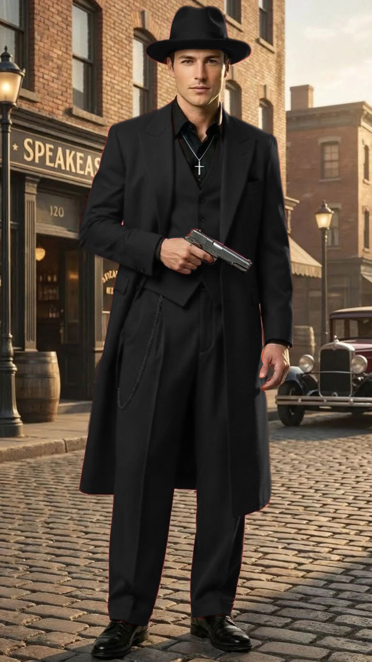 Men’s 1920s Burgundy Zoot Suit – Long Mafia Gangster Three-Piece Vintage Outfit Zuit Pachuco Style
