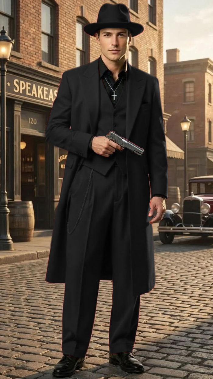 Men’s 1920s Burgundy Zoot Suit – Long Mafia Gangster Three-Piece Vintage Outfit Zuit Pachuco Style