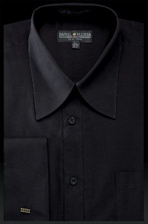 Mens French Cuff Dress Shirt - Pat Riley Collar Black