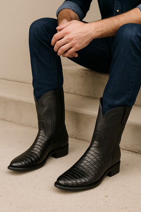 round-toe-caiman-roper-boots-handcrafted
