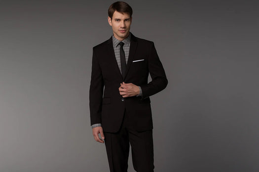 Men's Slim Fitted Cut Black 1/2 button Cheap Priced Business Suits Clearance Sale + Skinny Tie - Image 2