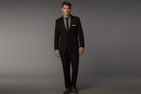 Men's Slim Fitted Cut Black 1/2 button Cheap Priced Business Suits Clearance Sale + Skinny Tie