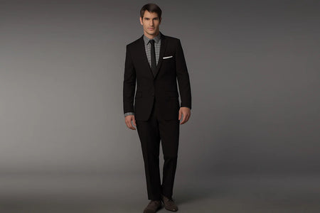 Men's Slim Fitted Cut Black 1/2 button Cheap Priced Business Suits Clearance Sale + Skinny Tie