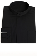 Daniel Ellissa Convertible cuffs Banded Collar Black fashion Dress collarless Men's Dress Shirt