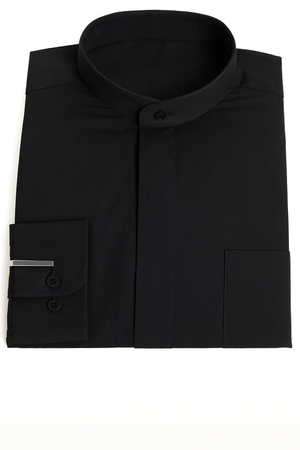 Daniel Ellissa Convertible cuffs Banded Collar Black fashion Dress collarless Men's Dress Shirt