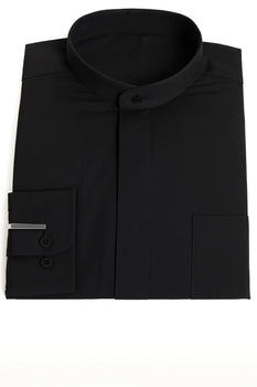 Daniel Ellissa Convertible cuffs Banded Collar Black fashion Dress collarless Men's Dress Shirt