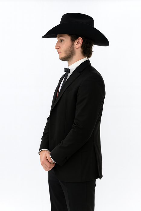 Western Suit - Trajes Para Hombres - Cowboy Formal Attire - Trajes De Novio - Two Button Peak Western Black