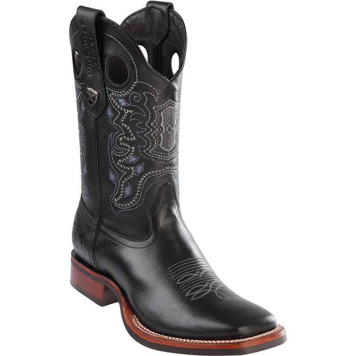 Mens Black Square Toe Boots Rubber Sole