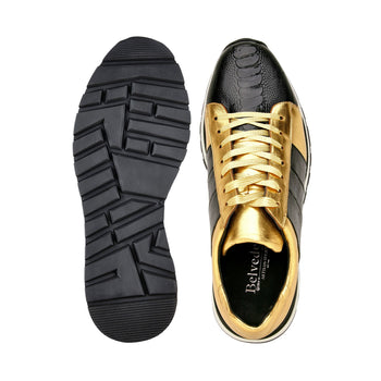 Belvedere Blake - Black & Gold Genuine Ostrich Luxury Shoe